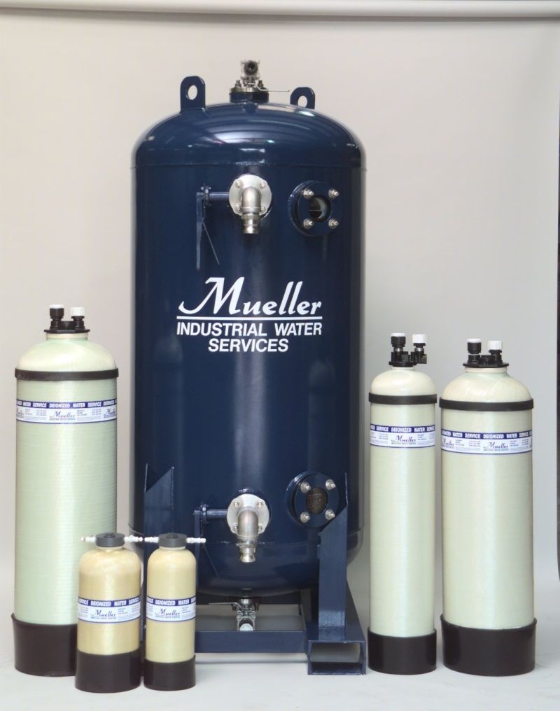 Mueller Industrial Water Services deionized water exchange tanks in multiple sizes