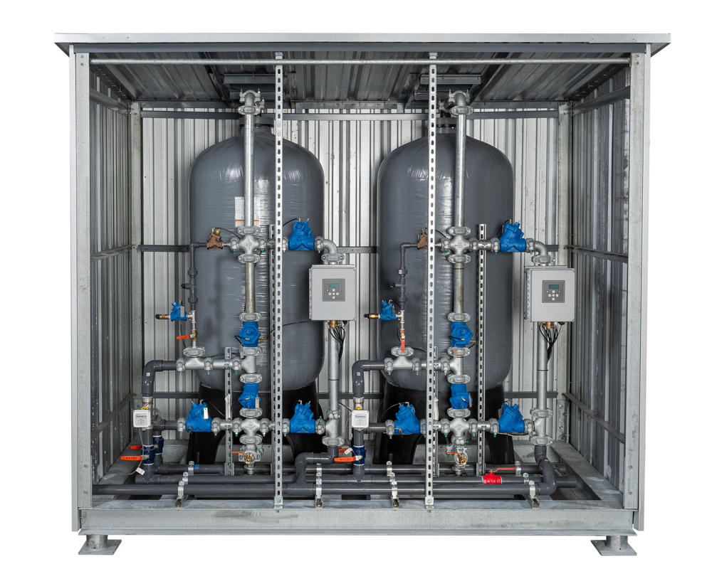 Mueller Water mobile water treatment rental softener skid in Texas