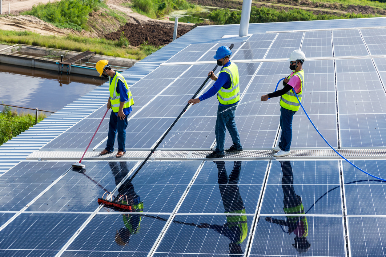 Solar panel water treatment and cleaning