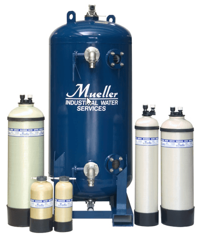 Mueller Industrial Water Services 30 cubic foot bulk DI exchange tank alongside portable polishing tanks for bulk deionized water resale