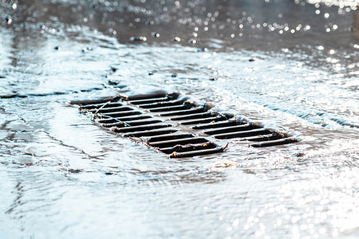 Stormwater runoff being treated by a municipal filtration system